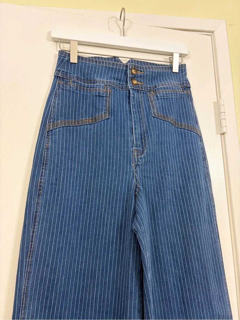NWT House of Harlow 1960 Pinstripe Denim Vest Wide Leg Jeans Matching Set Size 6